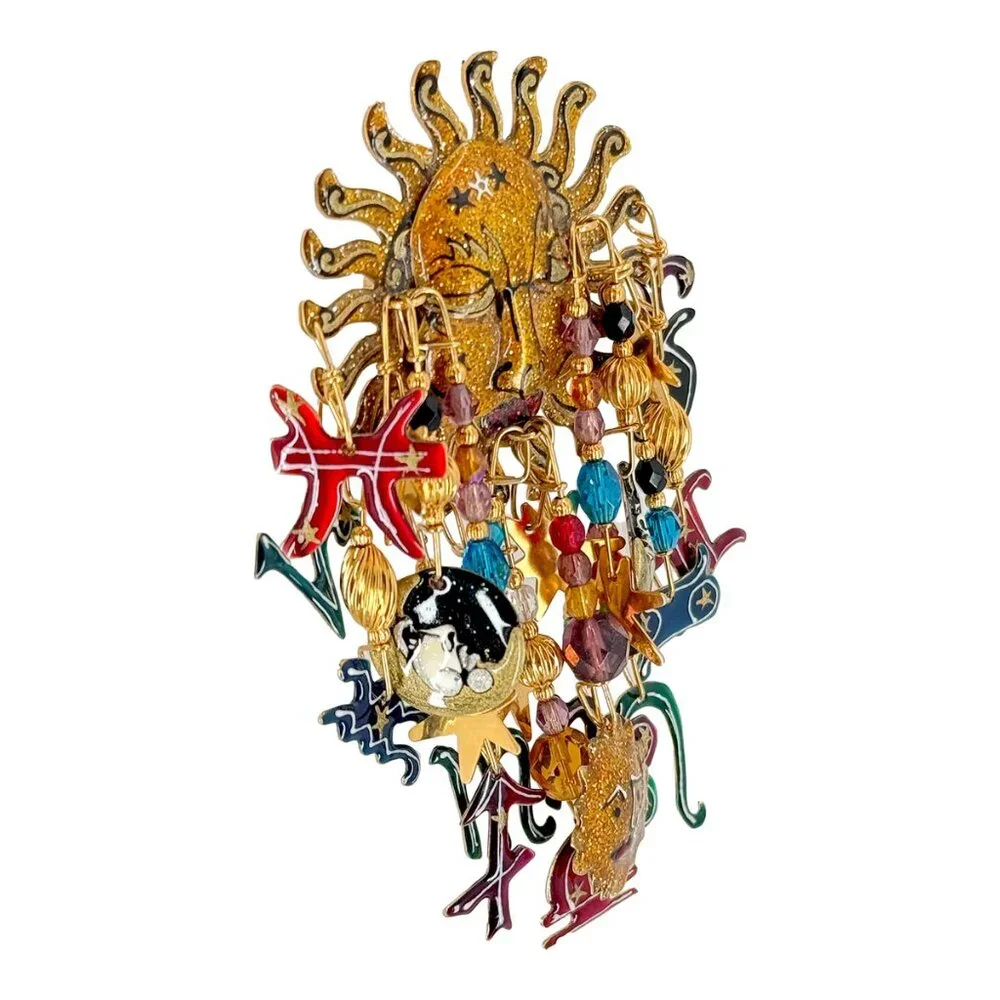Lunch at The Ritz Zodiac Sun Pin – Hand-Enameled Celestial Astrology Brooch - Picture 5 of 11